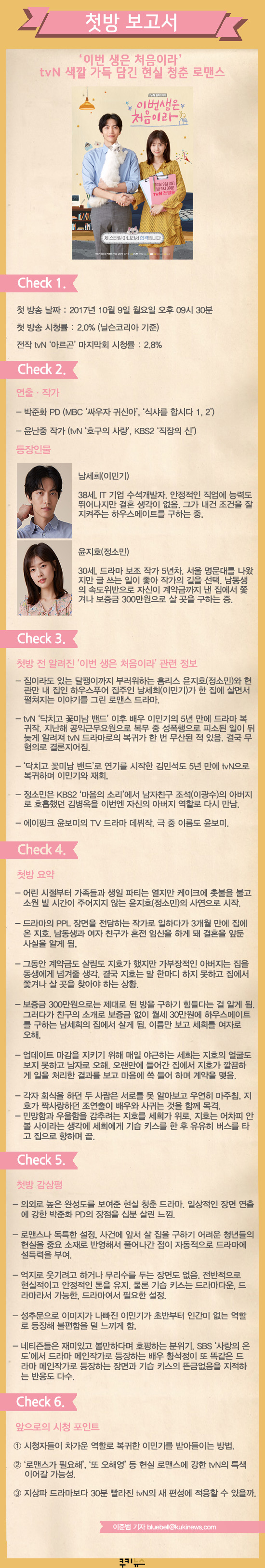 [첫방 보고서] ‘이번 생은 처음이라’ tvN 색깔 가득 담긴 현실 청춘 로맨스