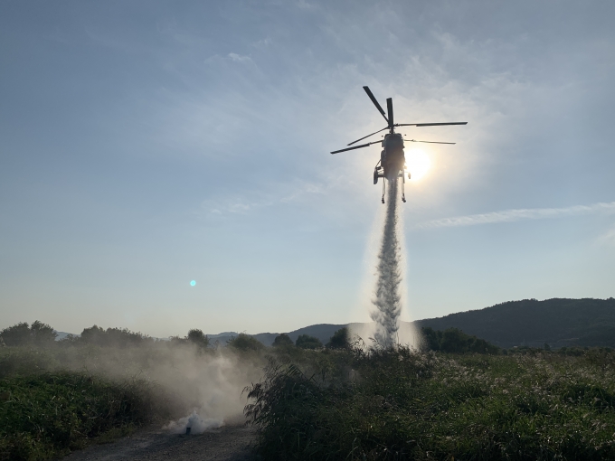경북소방본부, 대형 산불 소방헬기 화재진압 훈련 '성료'