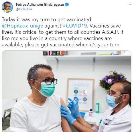 거브러여수스 WHO 사무총장 “백신은 생명을 구해…접종 당부”