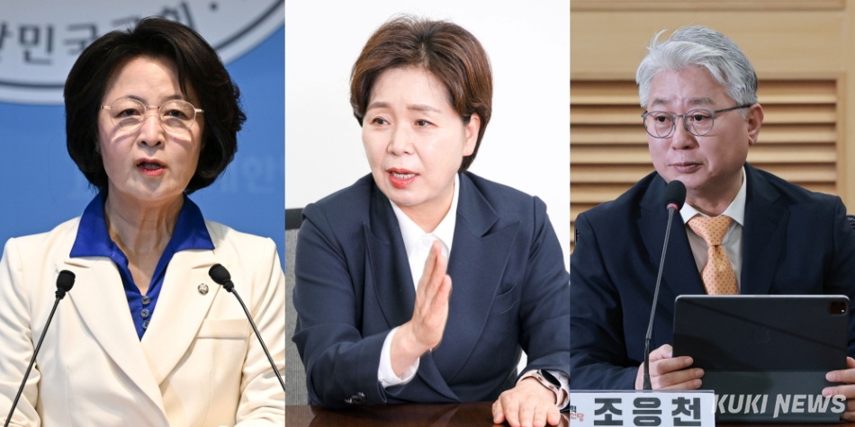 (왼쪽부터) 6·3 지방선거 경기지사 후보로 나선 추미애 더불어민주당 후보, 양향자 국민의힘 후보, 조응천 개혁신당 후보. 임은재 기자·연합뉴스