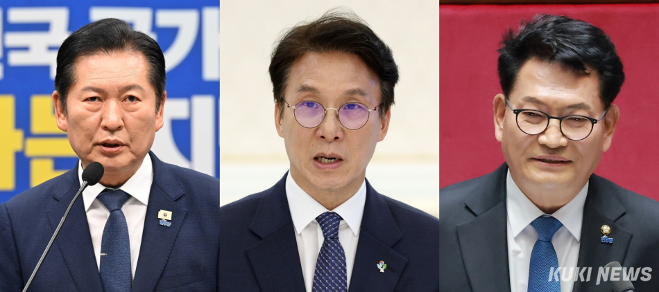 왼쪽부터 더불어민주당 정청래 당대표·김민석 국무총리·송영길 전 대표. 임은재 기자·연합뉴스