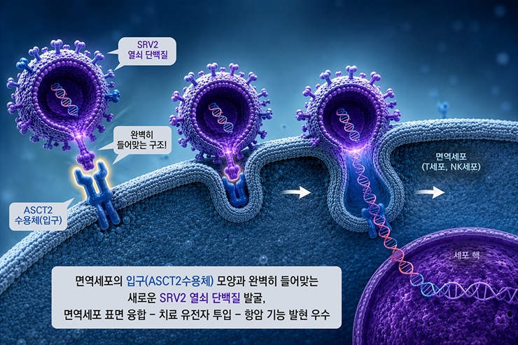 SRV2 기반 바이러스 전달체의 면역세포 진입 장점. 한국화학연구원