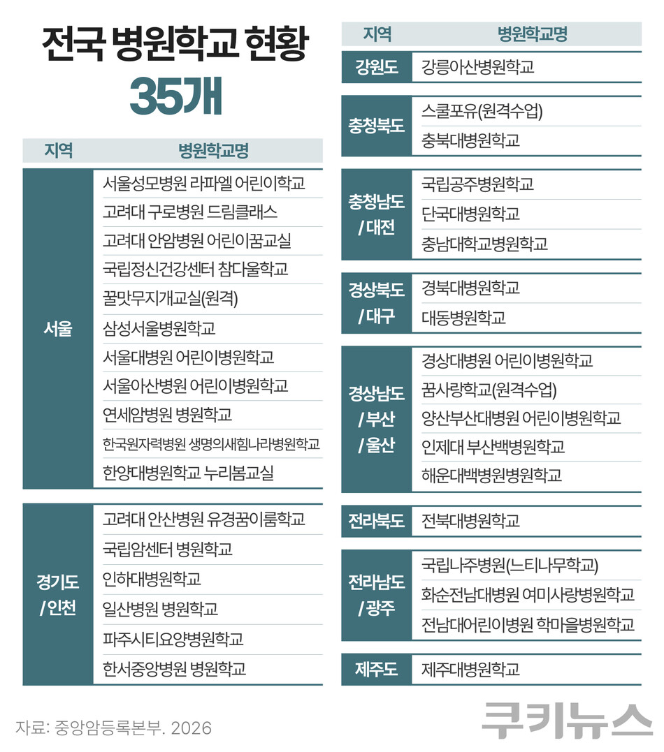 전국 35개 병원학교 현황. 그래픽=한지영 디자이너